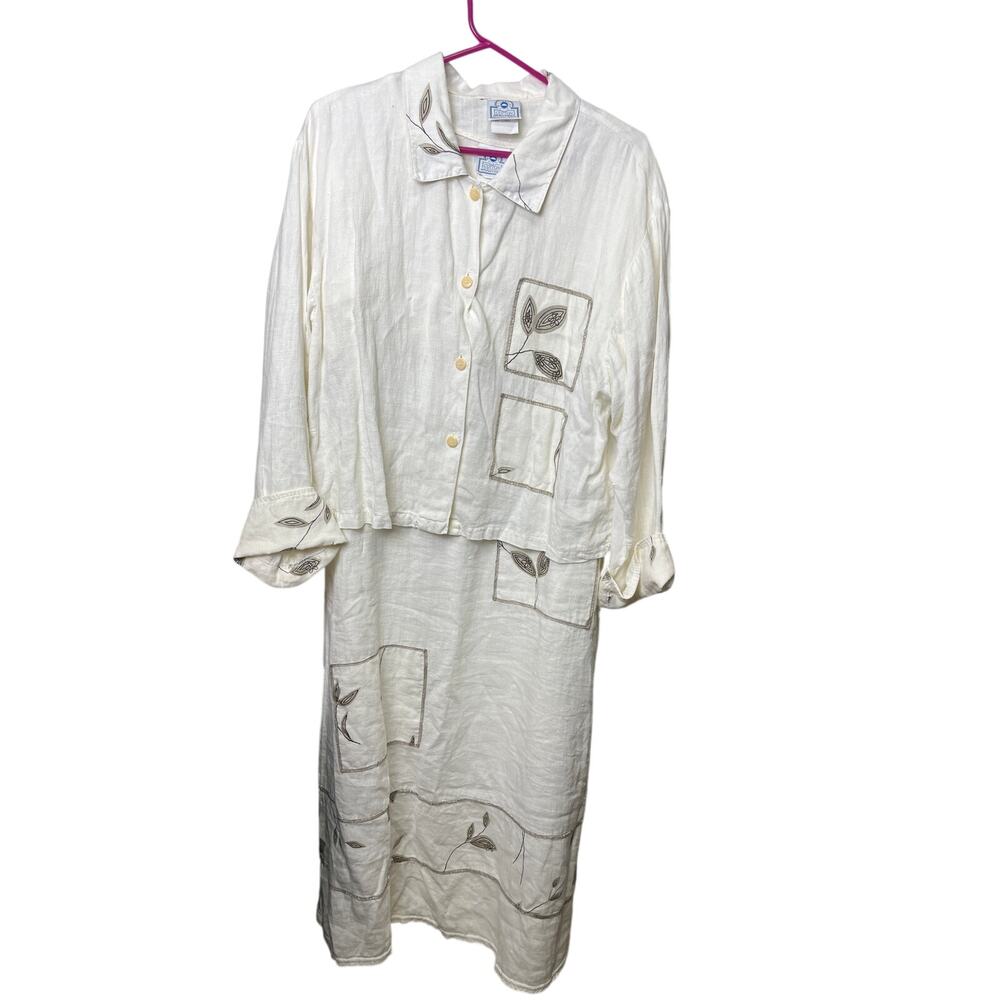 linen 2 piece cream dress top leaf Petite Small